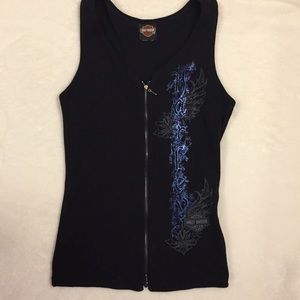 Sz L Harley Davidson V Neck Full Zip Top